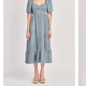Endless Rose Textured Blue Midi Dress